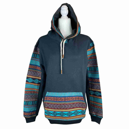 Warm Soft Unisex Cotton Hooded Pullover Size M | Blue Turquoise Orange