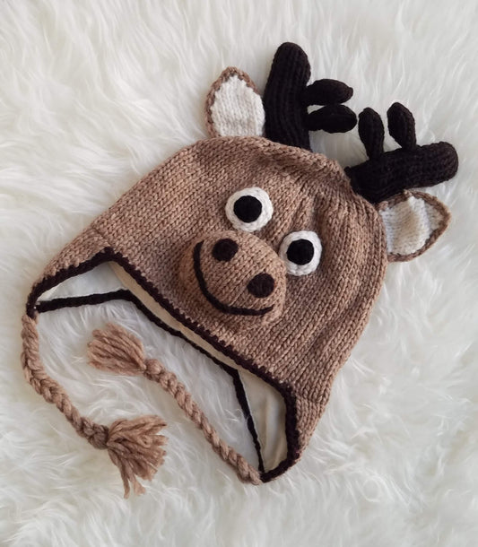 Moose Fleece Beanie Hat for Kids and Adults