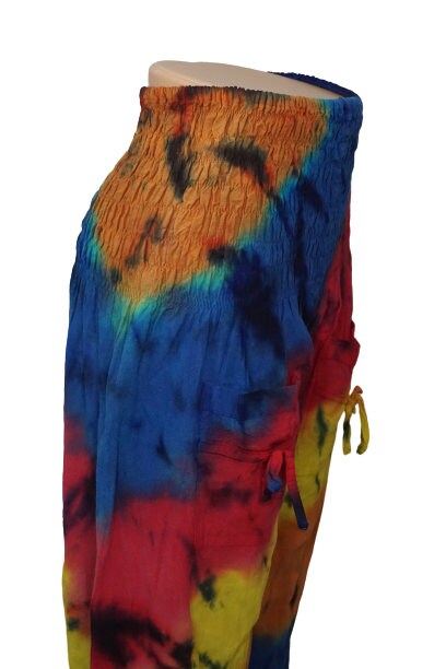 Tie Dye Pants Size L | Hippie Pants | Aladdin Pants | Womens Pants | Wide Elastic Waist | Comfy Clothes | Loungewear | Yellow Colorful