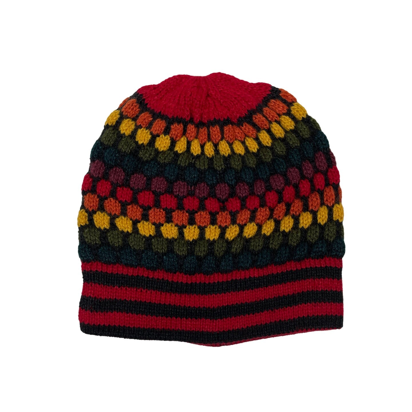 Colorful Knitted Alpaca Beanie Hat One Size