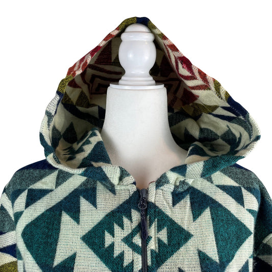 Warm Mens Alpaca Wool Jacket Hoodie, Blue Orange XL Size
