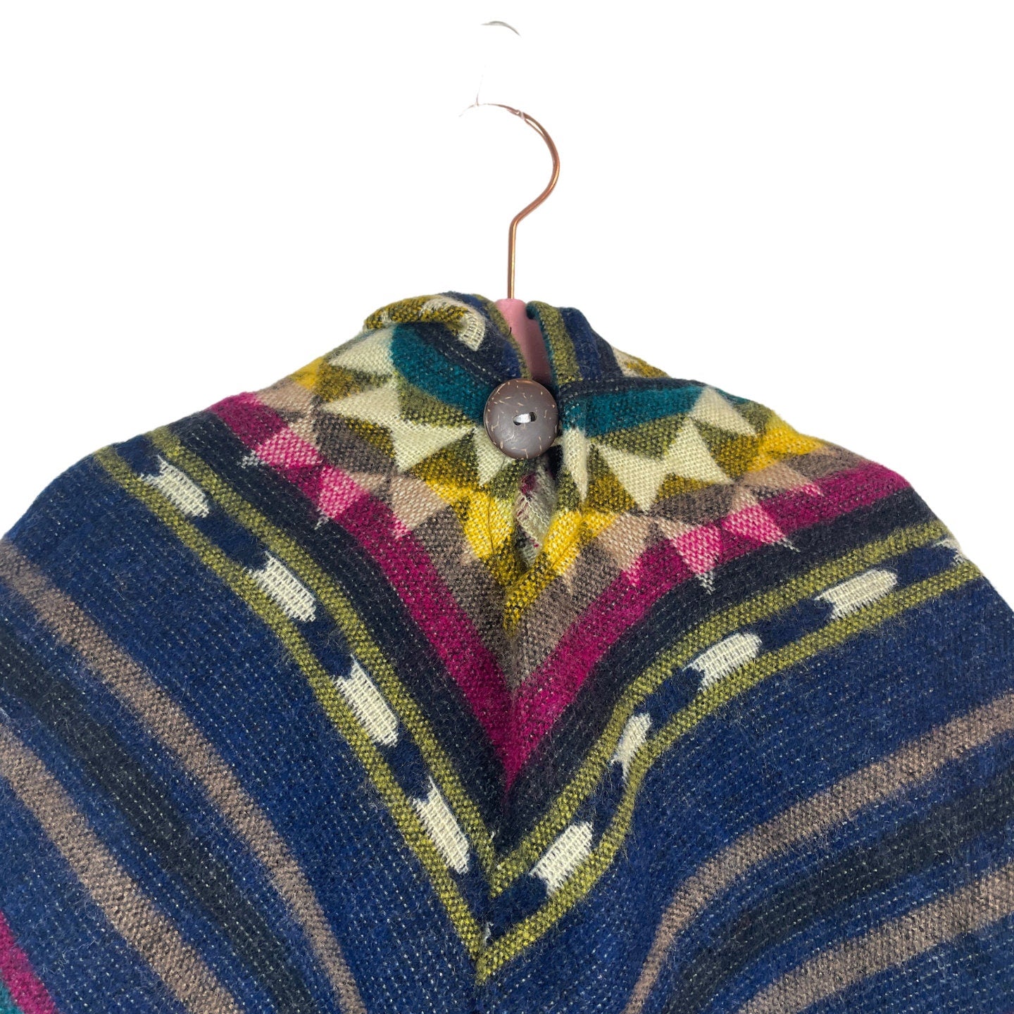 Hooded Alpaca Wool Baby Cape 0-12 months | Kids Overcoat | Blue Colorful