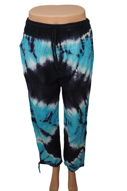 Tie Dye Pants Size L | Hippie Pants | Womens Pants | Mens Pants with pockets | Comfy Clothes | Lounge Wear | Turquoise Black