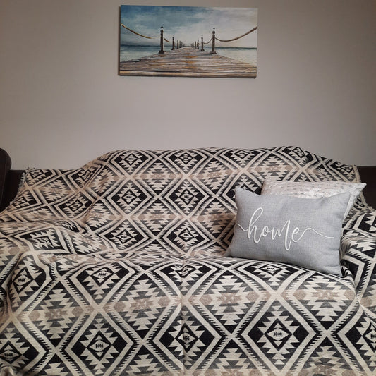 Sheep Wool Blanket Throw | Sofa Couch Cover | Woven Picnic Blanket | Native Blanket | Black White