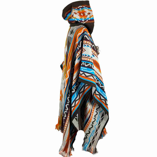 Versatile Men's and Women's Hooded Poncho | Chocolate Orange