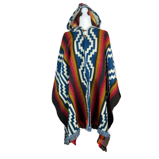 Warm Mens Poncho Hoodie | Blue Yellow Red Beige