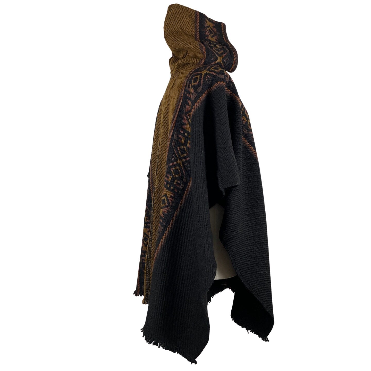 Weighted Hippie Hooded Sheep Wool Mens Poncho | Black Bronze