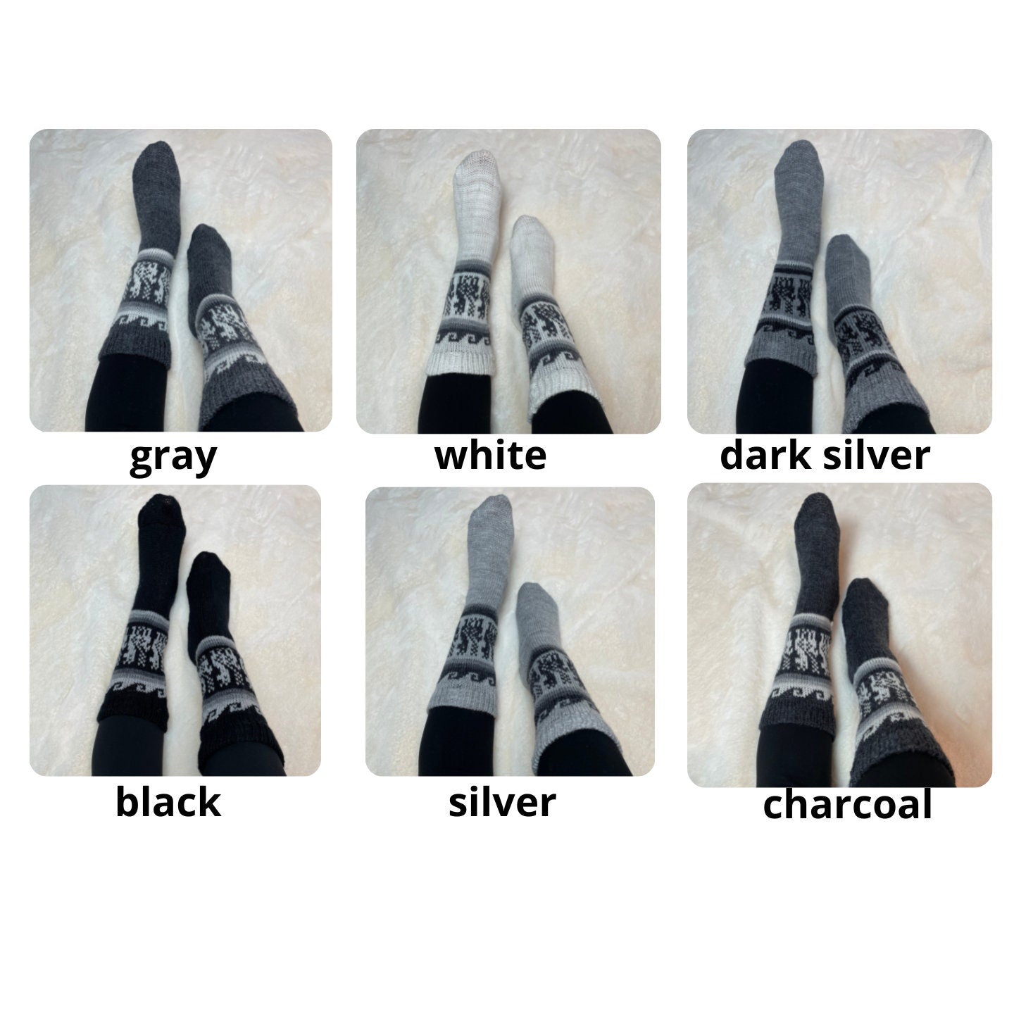 Warm Soft Winter Wool Neutral Colors Mid Calf Socks | Size 9-10 US Adult Socks