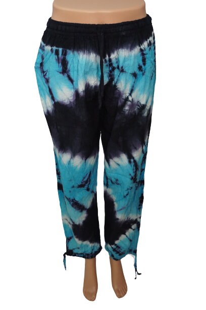 Tie Dye Pants Size L | Hippie Pants | Womens Pants | Mens Pants with pockets | Comfy Clothes | Lounge Wear | Turquoise Black