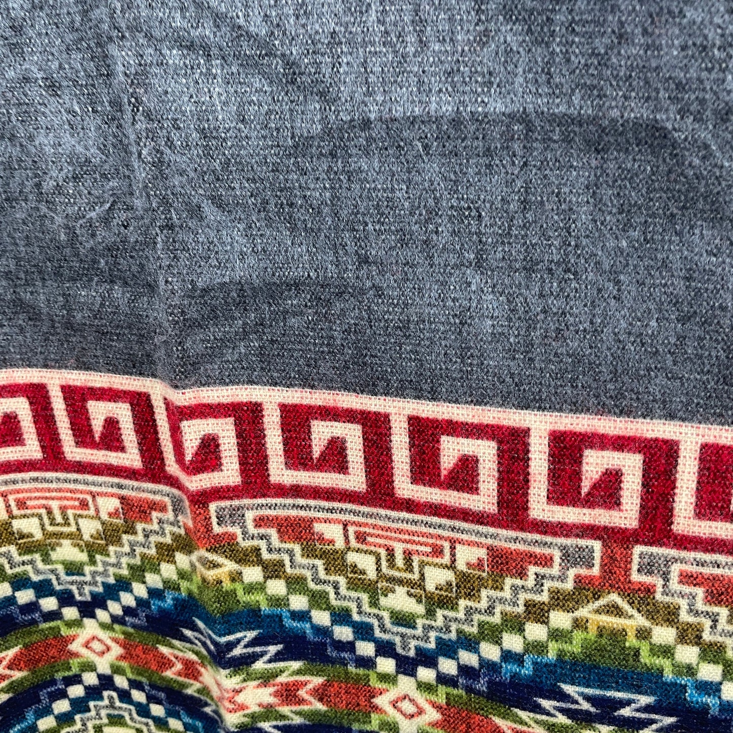 Faux Fur Hooded Hippie Poncho | Gray Olive Red