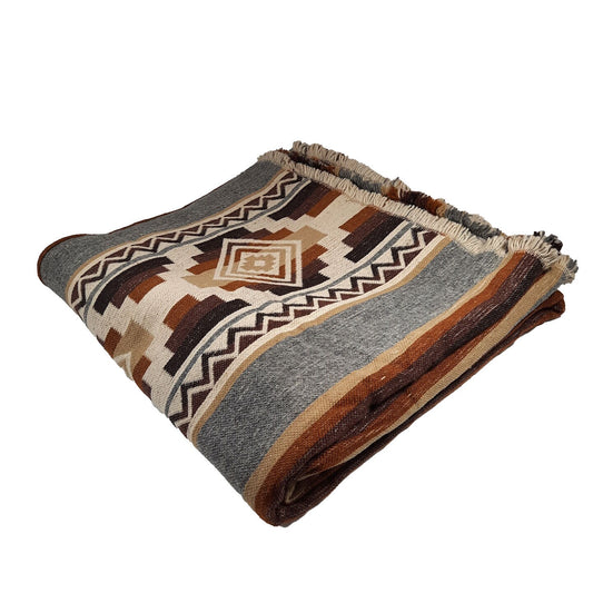 Weighted Geometric Sheep Wool Blanket | Brown Gray