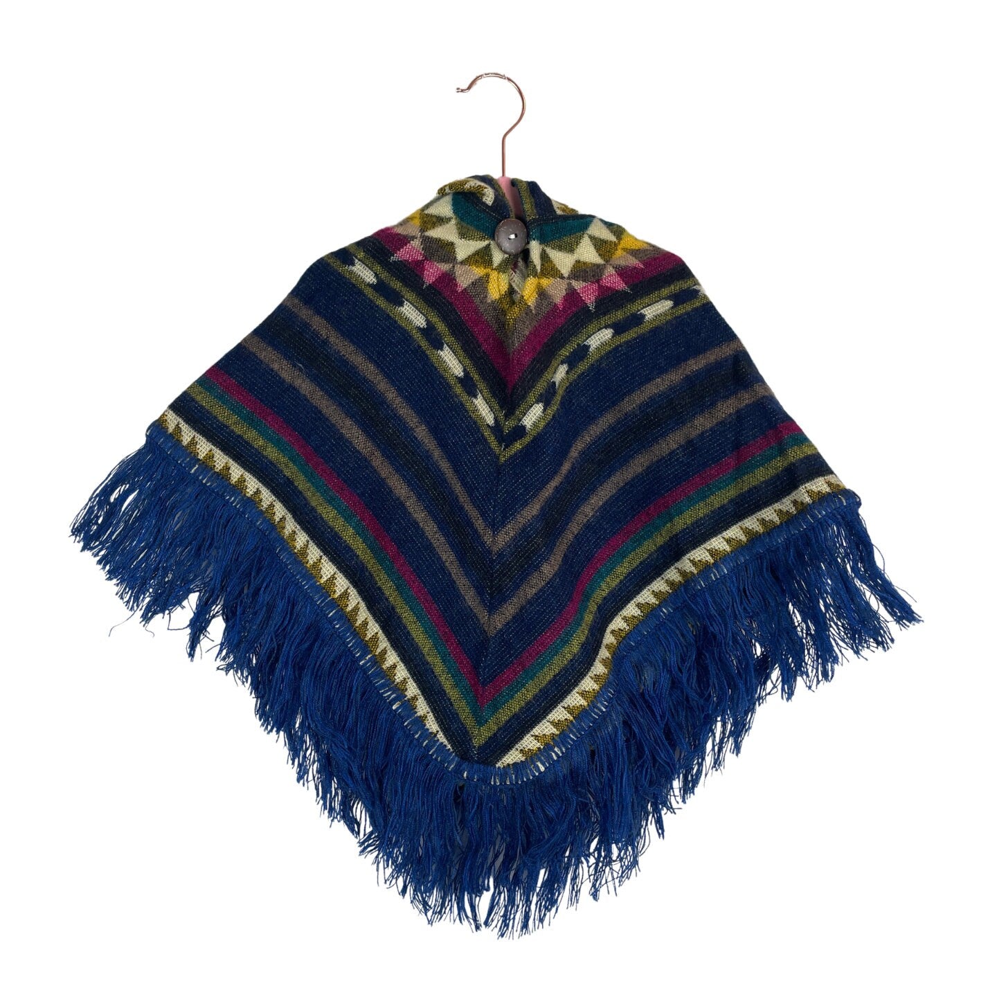 Hooded Alpaca Wool Baby Cape 0-12 months | Kids Overcoat | Blue Colorful