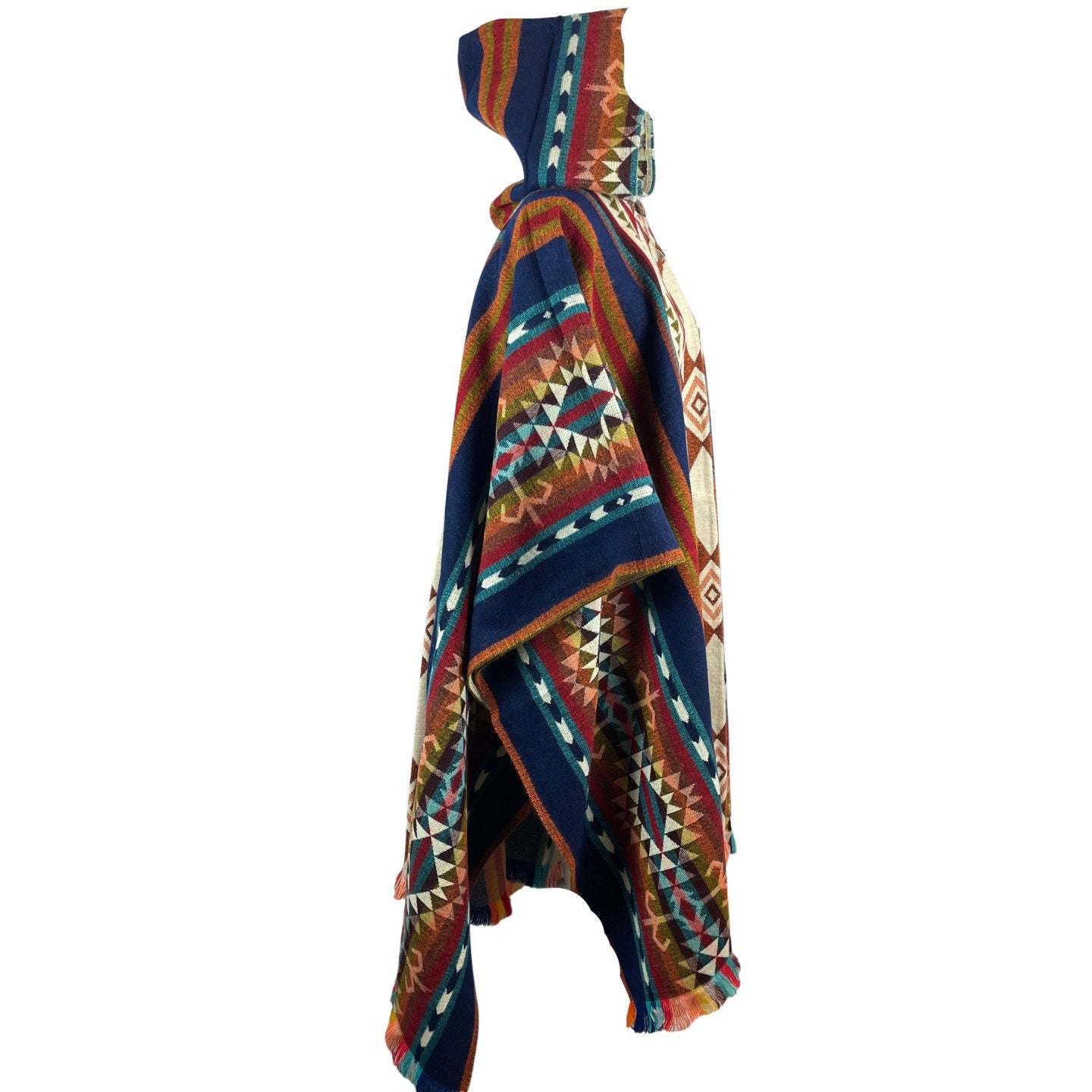 Mens Alpaca Poncho Hoodie | Egyptian Blue Colorful