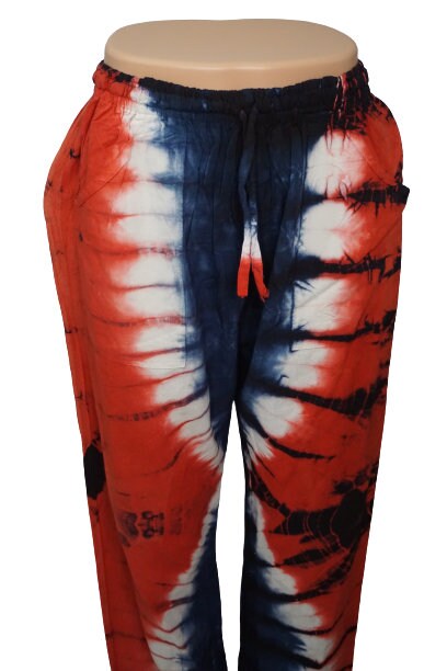 Hippie Tie Dye Pants with Pockets Size L | Red Blue White