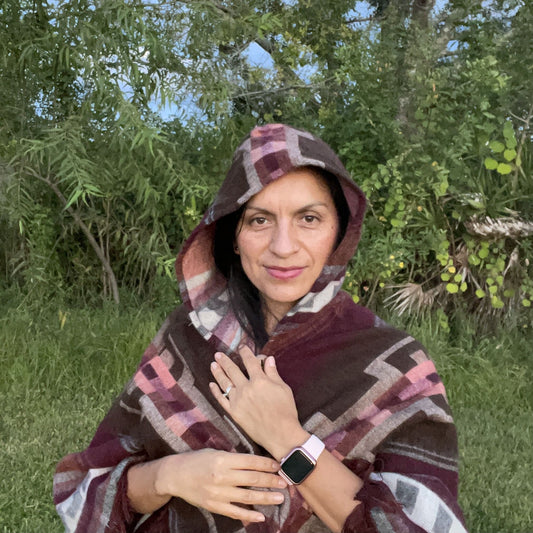 V Shaped Style Hooded Poncho with Fringes | Brown Maroon