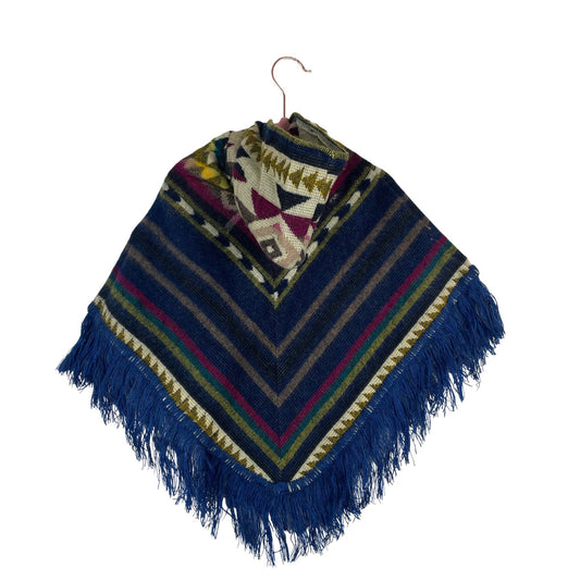 Hooded Alpaca Wool Baby Cape 0-12 months | Kids Overcoat | Blue Colorful