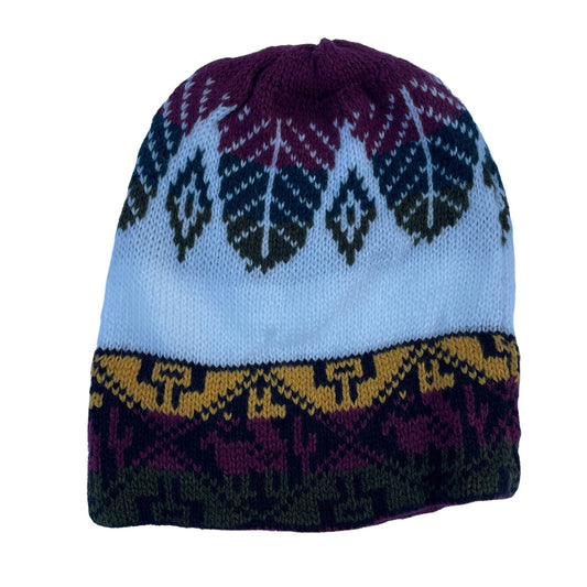 Soft Knitted Alpaca Beanie Hat | Maroon White