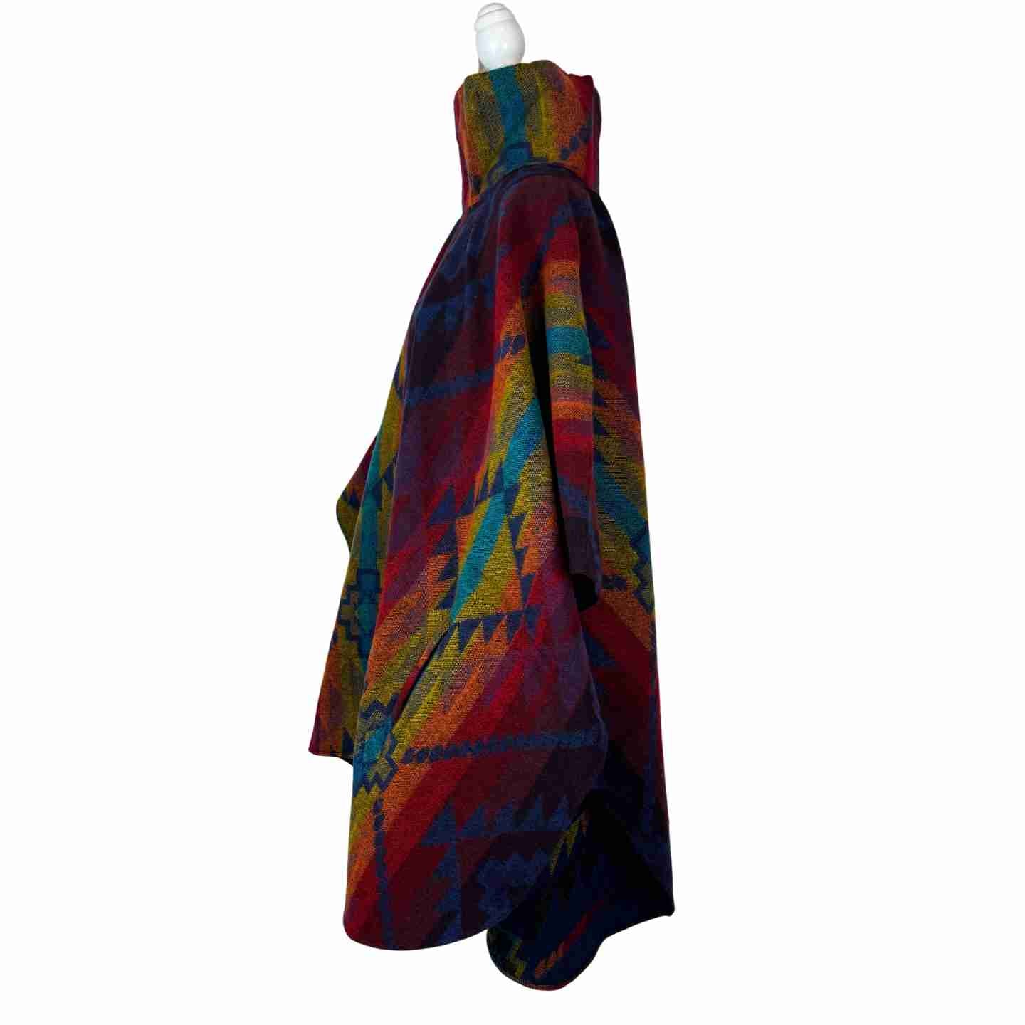 Dark Rainbow Turtleneck Warm Poncho Cape with Two Pockets
