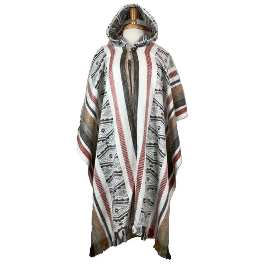 Soft Unisex Hooded Poncho | White Red Tan