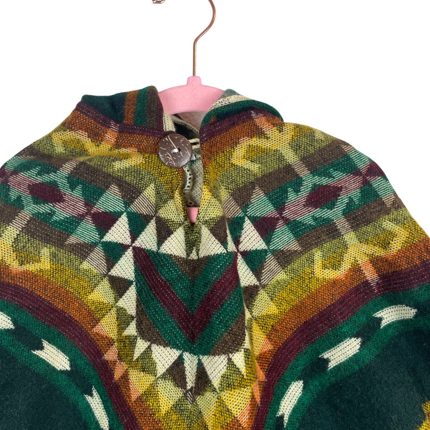 Hooded Alpaca Wool Baby Poncho 0-12 months | Kids Overcoat for Fall and Winter | Emerald Copper