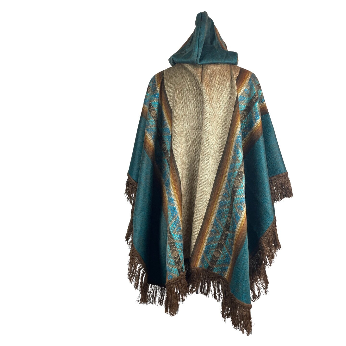 Open Unisex Hooded Poncho | Dark Tan Teal