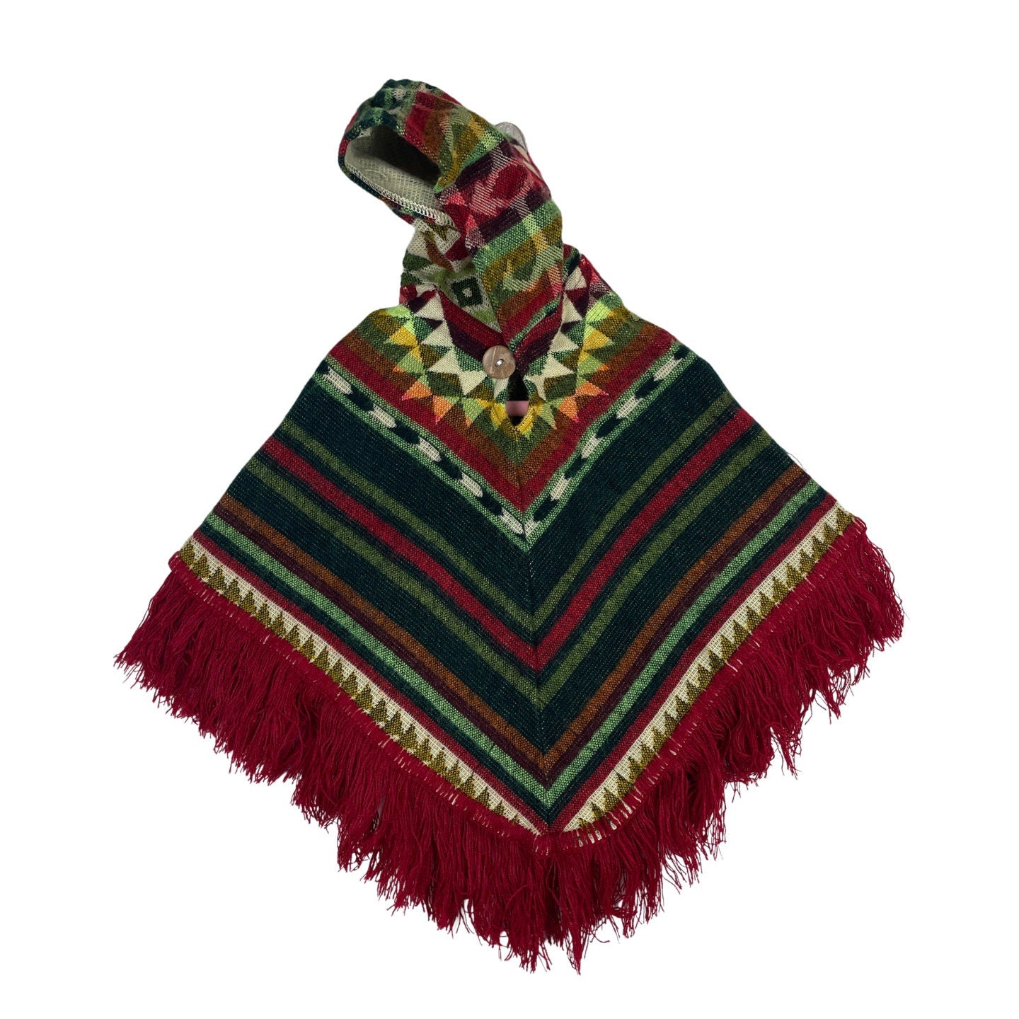 Hooded Alpaca Wool Baby Cape 0-12 months | Kids Overcoat | Red Green Stripes