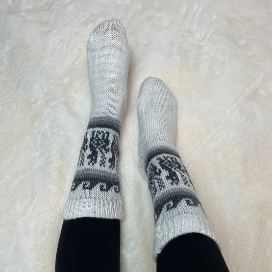 Warm Soft Winter Wool Neutral Colors Mid Calf Socks | Size 9-10 US Adult Socks