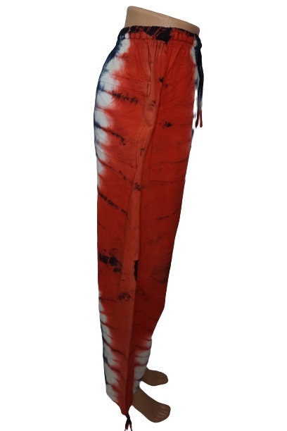 Hippie Tie Dye Pants with Pockets Size L | Red Blue White