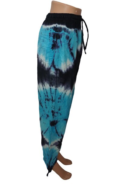 Tie Dye Pants Size L | Hippie Pants | Womens Pants | Mens Pants with pockets | Comfy Clothes | Lounge Wear | Turquoise Black