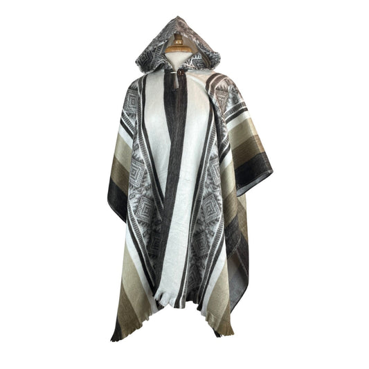 Hooded Alpaca Unisex Poncho | Brown White