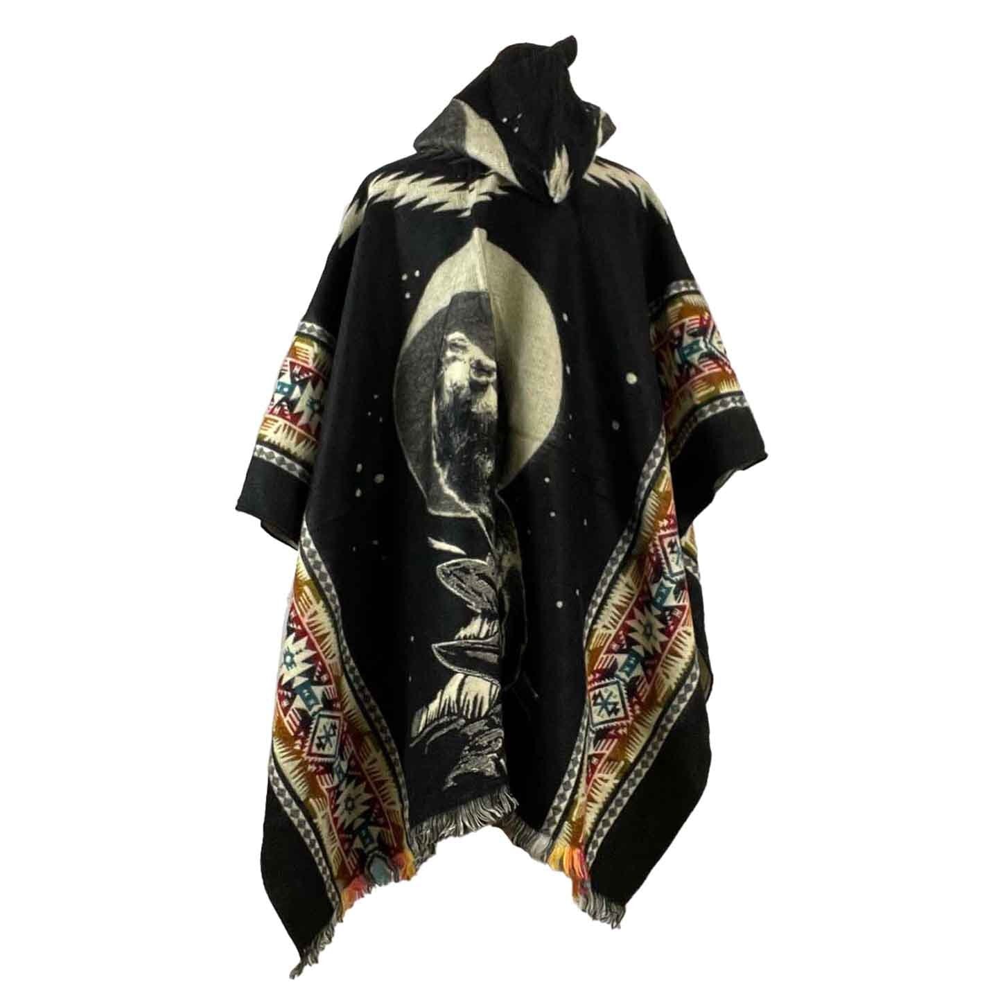 Wolf Moon Poncho | Black Colorful