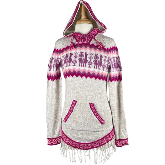 Soft Hooded Alpaca Wool Sweater |  Beige Pink
