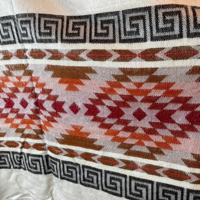 Warm Hooded Alpaca Poncho | White Orange