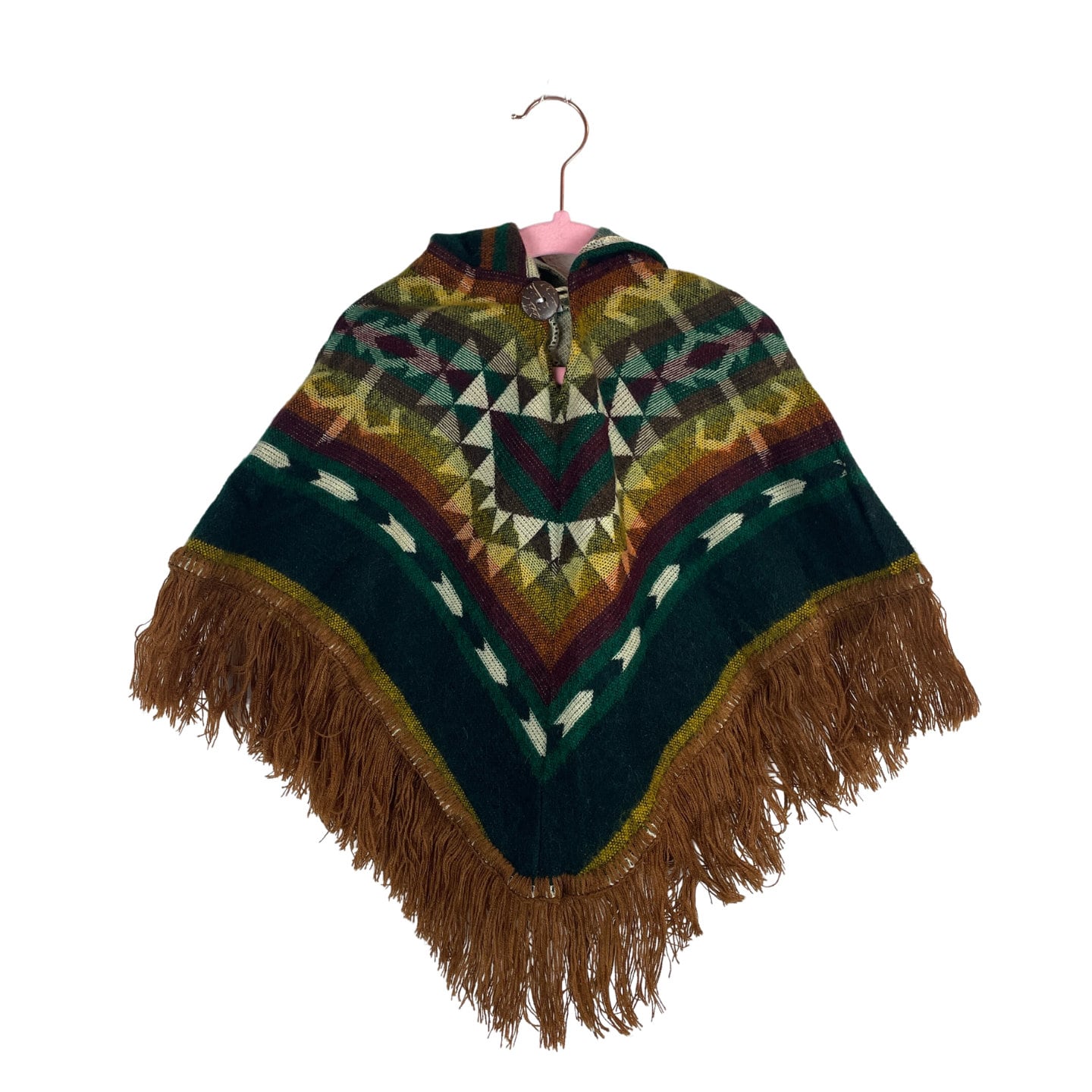 Hooded Alpaca Wool Baby Poncho 0-12 months | Kids Overcoat for Fall and Winter | Emerald Copper