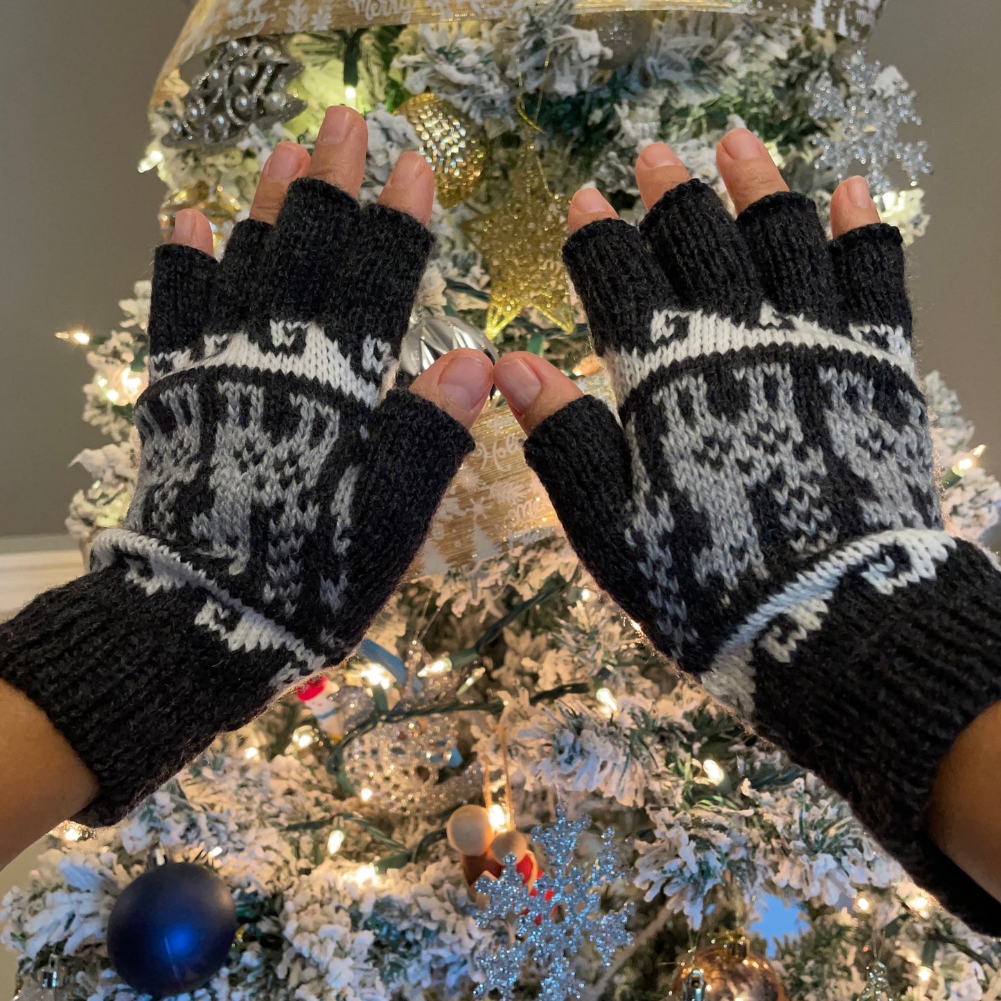 Alpaca Fingerless Gloves Size SM Neutral Colors