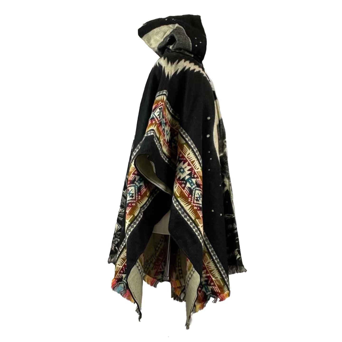 Wolf Moon Poncho | Black Colorful