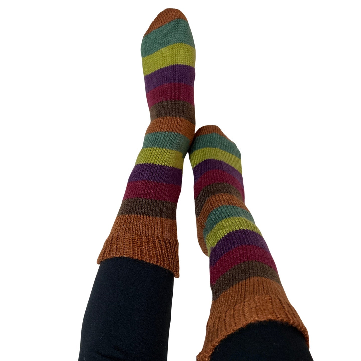 Winter Knitted Mid-Calf Socks | Striped Socks | Size 6-8 US Adult Socks