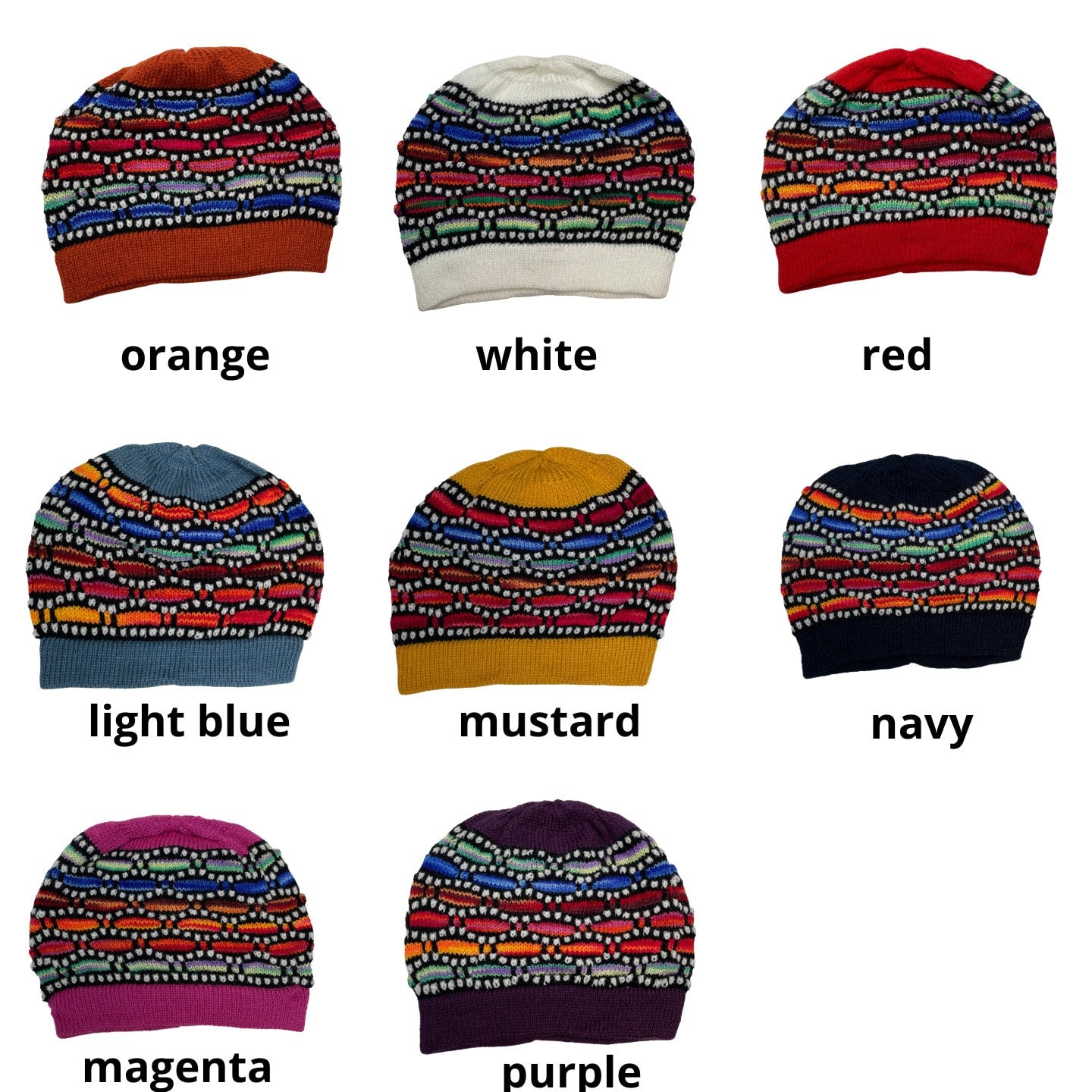 Multicolored Hand Knit Alpaca Beanie Hat