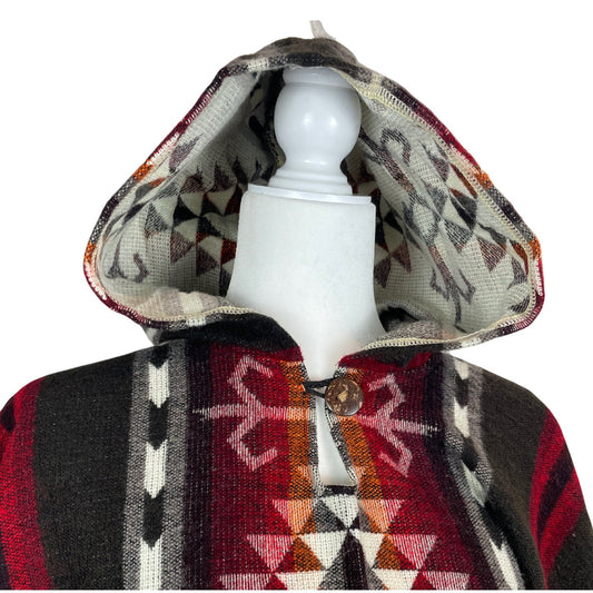 Warm Alpaca Wool Poncho Hoodie | Fierce Red Brown