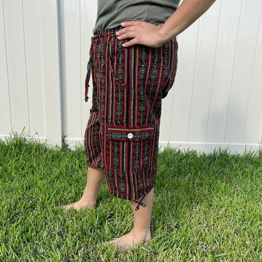 Boho Hippie Cargo Shorts Size M | Deep Rasta