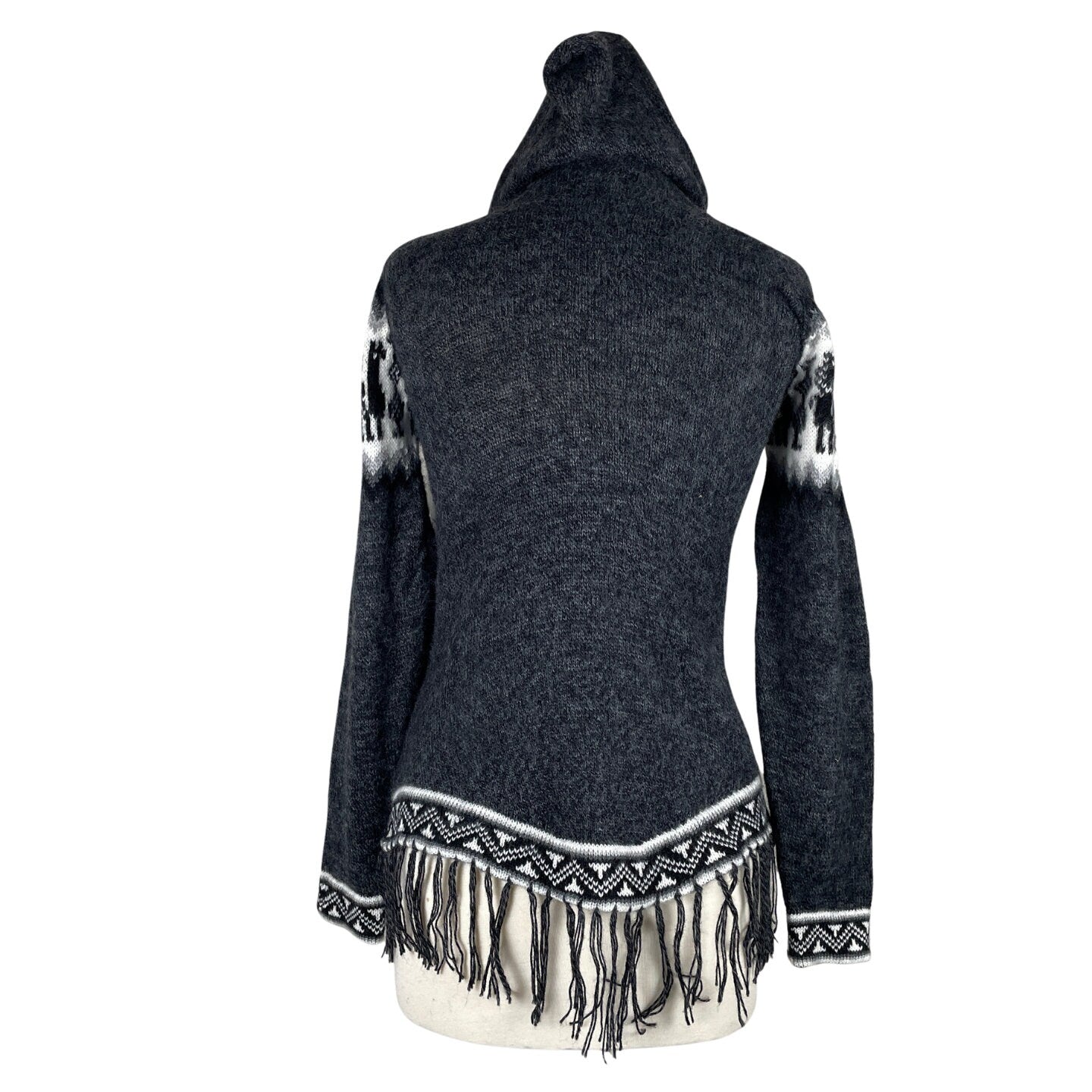 Soft Hooded Alpaca Sweater Pullover |  Charcoal White