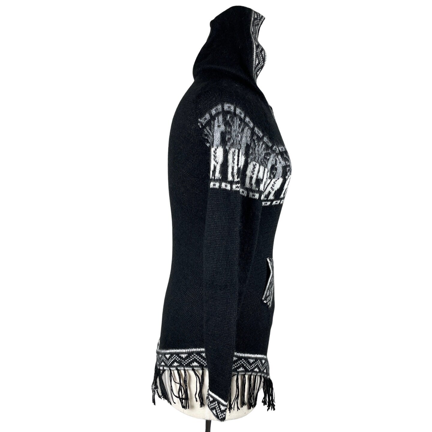 Soft Hooded Alpaca Sweater Pullover | Black White