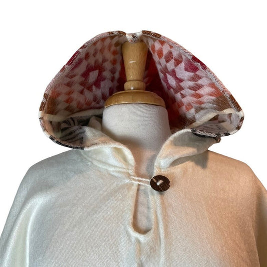 Warm Hooded Alpaca Poncho | White Orange