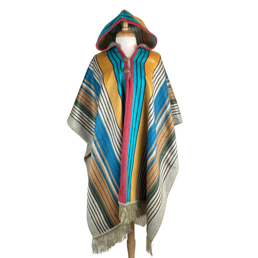 Warm Hooded Alpaca Poncho Men Women | Sand Mustard Sky Blue