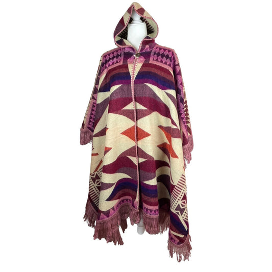 Warm Mens Wool Open Poncho Hoodie | Lilac Beige