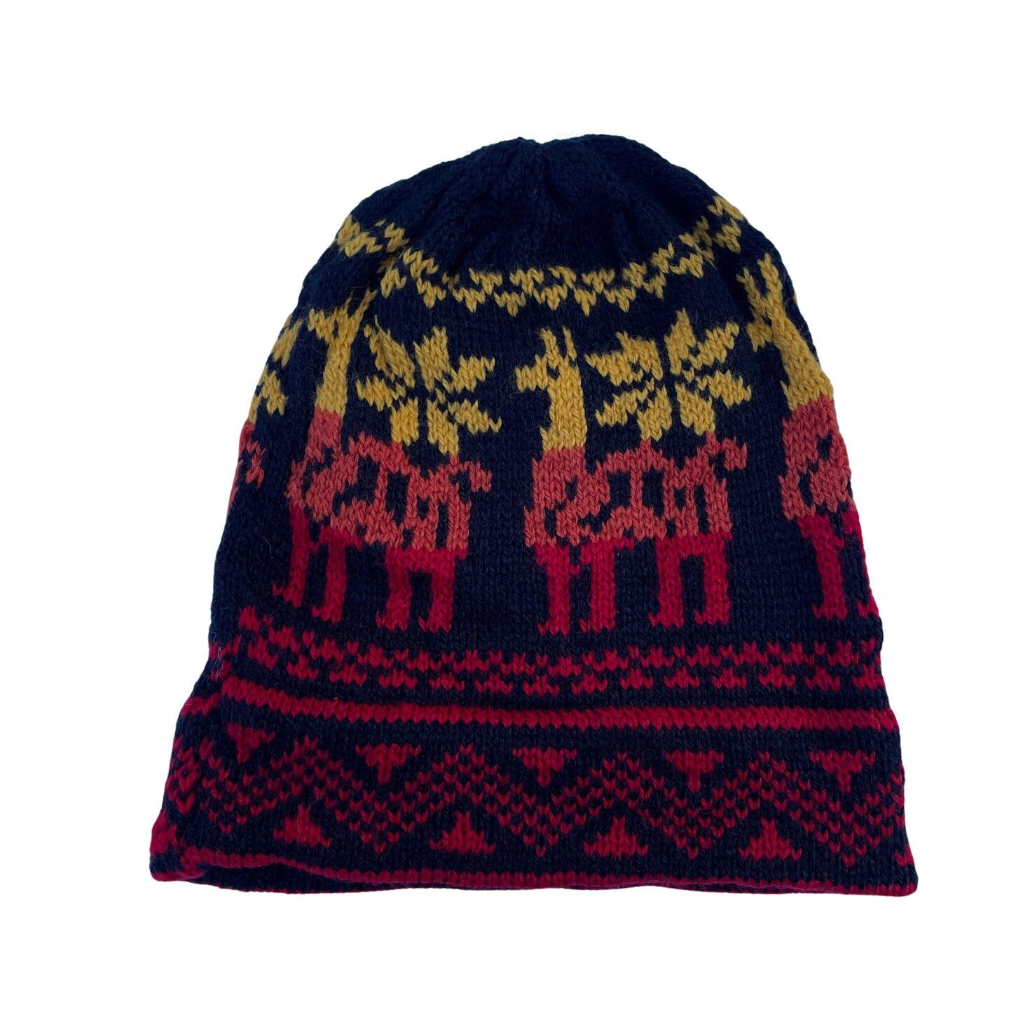 Soft Knitted Alpaca Beanie Hat | Black Red Yellow