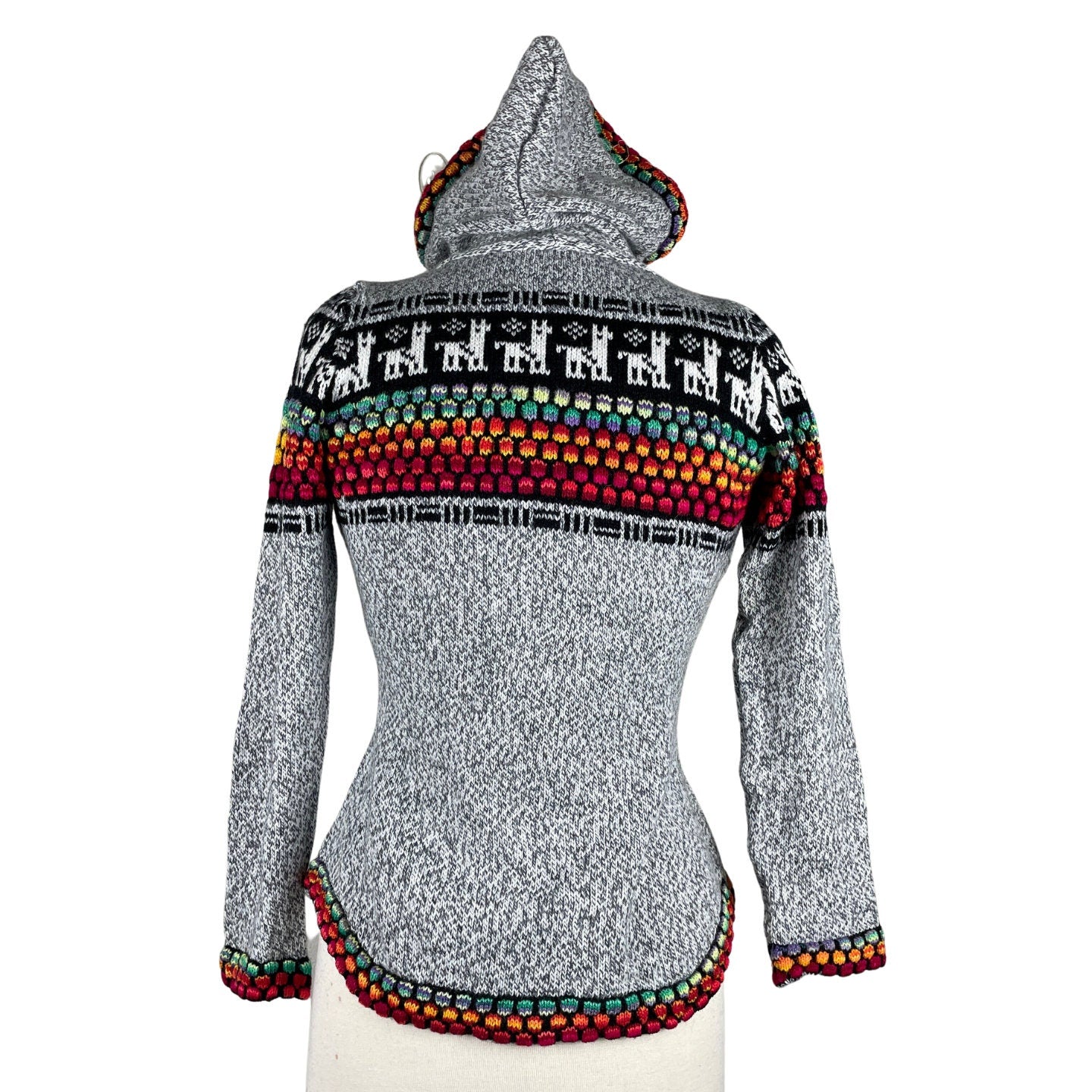 Soft Hooded Alpaca Sweater | Light Gray Colorful