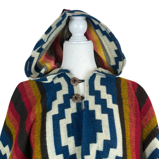 Warm Mens Poncho Hoodie | Blue Yellow Red Beige