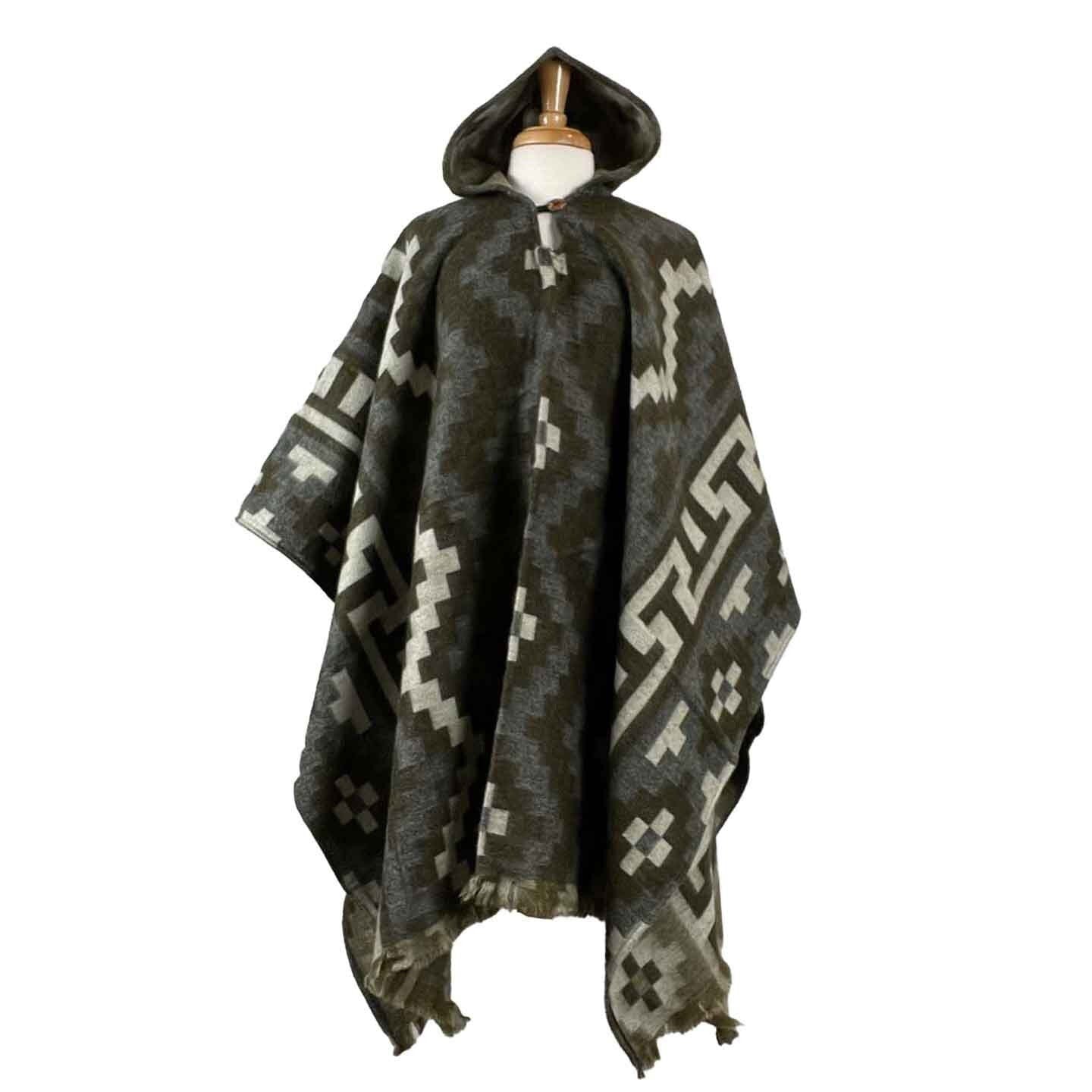 Hoodie Wool Poncho Women | Brown Beige Gray