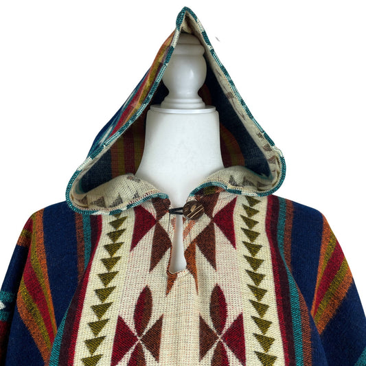 Mens Alpaca Poncho Hoodie | Egyptian Blue Colorful